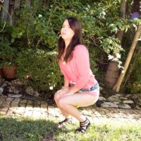 Clothed teen Jennifer Matthews flashing upskirt panties outdoors