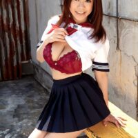 Ultra-cute Asian solo girl Ria Sakuragi letting big all-natural breasts free from her sailor uniform